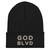 GOD BLVD - OG Logo - Black Cuffed Up Beanie - Grey/Old Gold Embroidered 