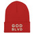 GOD BLVD - OG Logo - Red Cuffed Up Beanie - White/Old Gold Embroidered