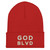 GOD BLVD - OG Logo - Red Cuffed Up Beanie - White/Old Gold Embroidered GOD BLVD - OG Logo - Red Cuffed Up Beanie - White/Old Gold Embroidered