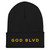 GOD BLVD - Straight Logo - Black Cuffed Up Beanie - Gold Embroidery