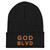 GOD BLVD - OG Logo - Black Cuffed Up Beanie - Old Gold/Red Embroidered  GOD BLVD - OG Logo - Black Cuffed Up Beanie - Old Gold/Red Embroidered