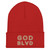 GOD BLVD - OG Logo - Red Cuffed Up Beanie - Old Gold/White Embroidered