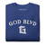 GOD BLVD - Arched with Capital G - Blue Premium Sweatshirt - White Embroidered