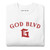 GOD BLVD - Arched with Capital G - White Premium Sweatshirt - Red Embroidered