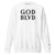 GOD BLVD - Embroidered Logo - White Premium Sweatshirt (Black/Grey) 