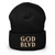 GOD BLVD - Embroidered Secondary Logo - Black Cuffed Beanie - White/Old Gold