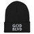 GOD BLVD - Embroidered Secondary Logo - Black Cuffed Beanie - Grey/White