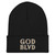 GOD BLVD - Embroidered Secondary Logo - Black Cuffed Beanie - Old Gold/White