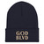 GOD BLVD - Embroidered Secondary Logo - Navy Cuffed Beanie - Old Gold/White 