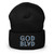 GOD BLVD - Embroidered Secondary Logo - Black Cuffed Beanie - Blue/White