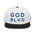 GOD BLVD - OG Logo - White/Black Snapback - Blue Embroidered (Grey Under Visor)