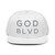 GOD BLVD - OG Logo - White Snapback - Grey Embroidered (Grey Under Visor)