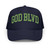 GOD BLVD - Arched - Navy Foam Trucker Hat - Green Kiwi Embroidered