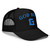 GOD BLVD - Arched G - Black Foam Trucker Hat - Aqua Blue Embroidered