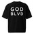 GOD BLVD - Black Oversized Heavyweight Tee - OG Logo  - Front Back (White Print)