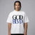 GOD BLVD - Secondary Logo - White Oversized High Neck Tee - (Front Black/Blue Print)