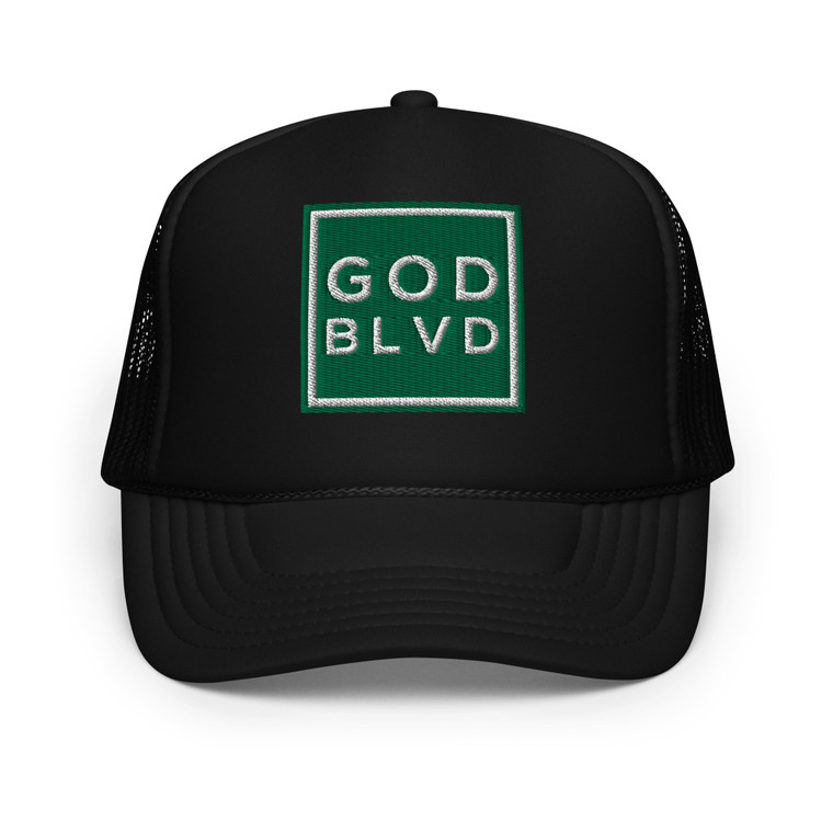 GOD BLVD - OG Logo Square -Black Foam Trucker Hat - Green/White