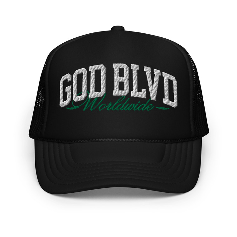 GOD BLVD - Worldwide - Black Foam Trucker Hat - White/Green