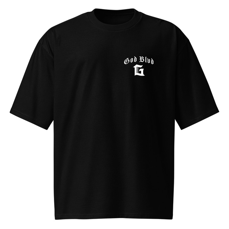 GOD BLVD - Black Oversized Heavyweight Tee - OE Front/Back - (White Print)