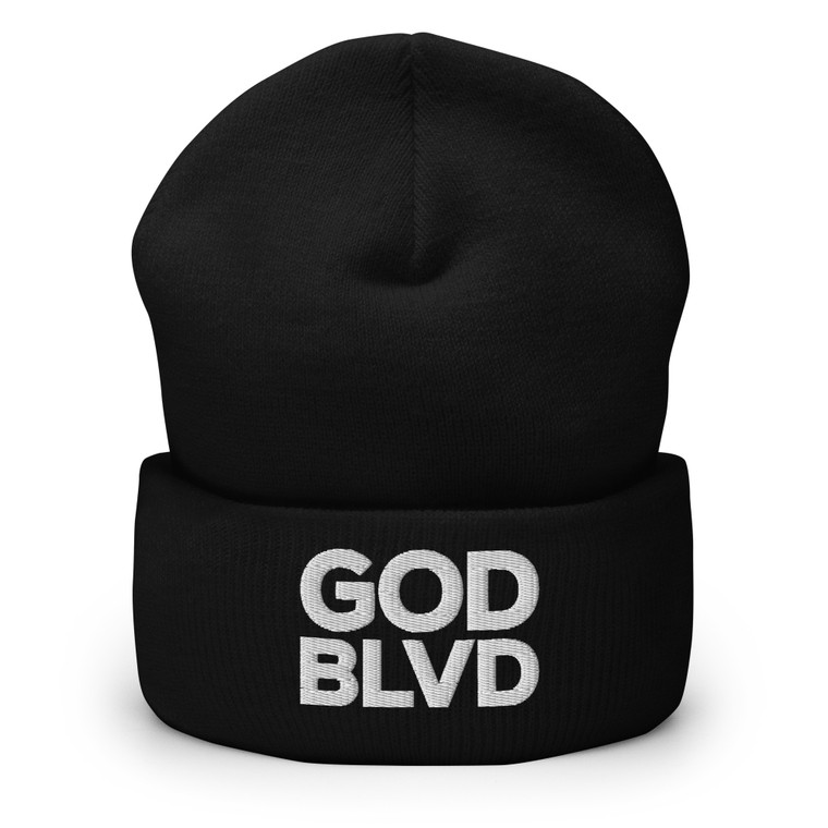 GOD BLVD - Black Cuffed Beanie - White OG Logo