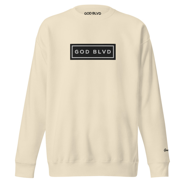 GOD BLVD - Black/White Embroidered Sign - Bone Premium Sweatshirt