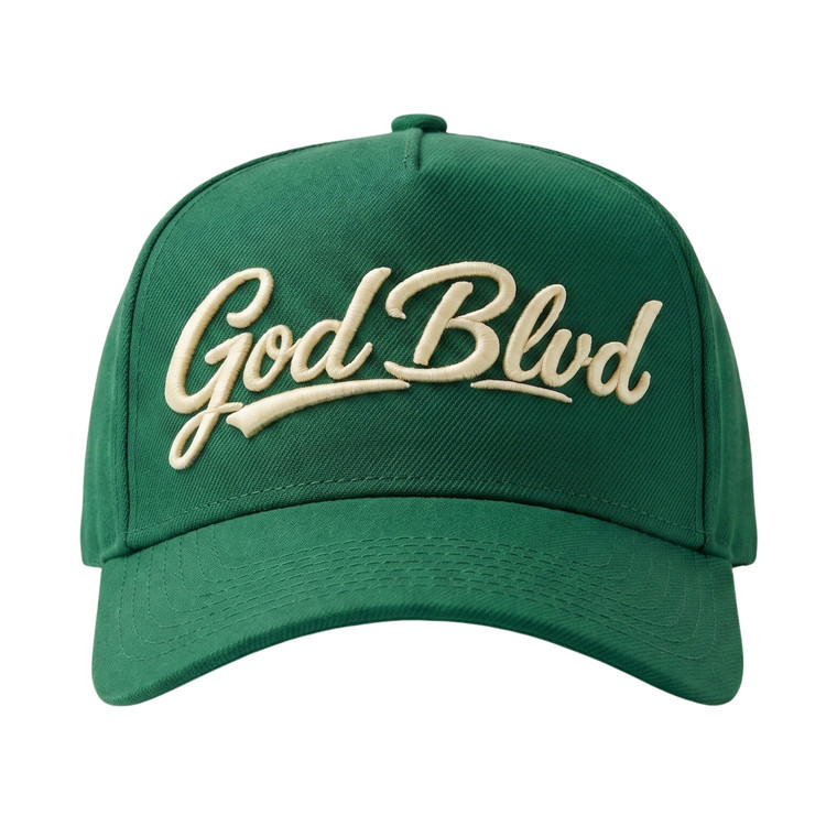 GOD BLVD - Script Logo  - Snapback (Green/Cream)
