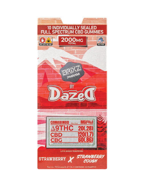 200mg CBG:CBD:Delta-9 THC Soft Chews - 2000mg pk - Strawberry, Edible, BRIXZ, Swin Farms