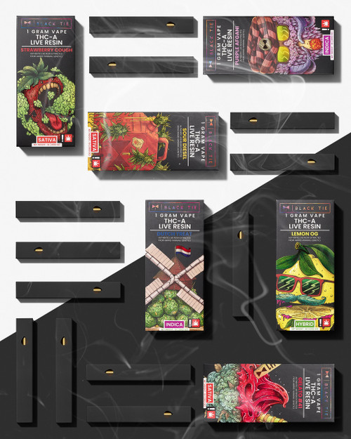 1ml THCa Live Resin Disposable - Sour Diesel (S), Purple Afgani (I), Dutch Treat (IH), Strawberry Cough (S), Gelato 41(S), Lemon OG (H), Blacktie, Vape, Swin Farms