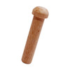 A tilted profile image of a wood toy axle peg showing the entire peg including the tenon and axle cap.