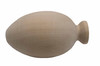 A large wooden egg with an attached pedestal laying on its side.