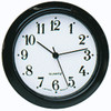 A white faced mini clock insert with black numbers and a black rim.