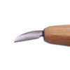 A closeup view of a chip carving knife blade with a large handle.