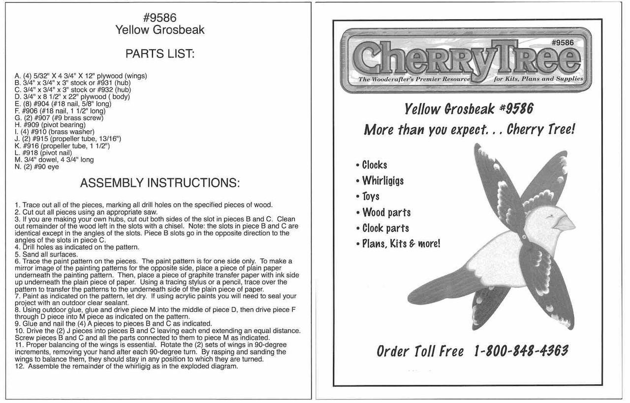 Cherry Tree Toys Yellow Grosbeak Whirligig Plan