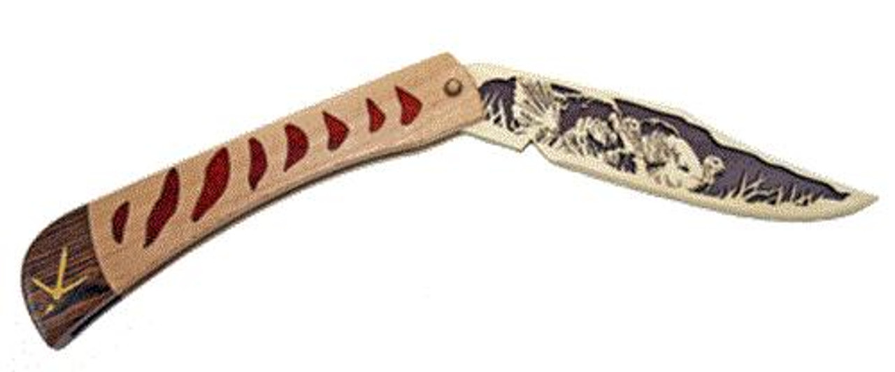 Honeysuckle Scrollwork EDC Pocket Knife Fancy Blade Wood Han