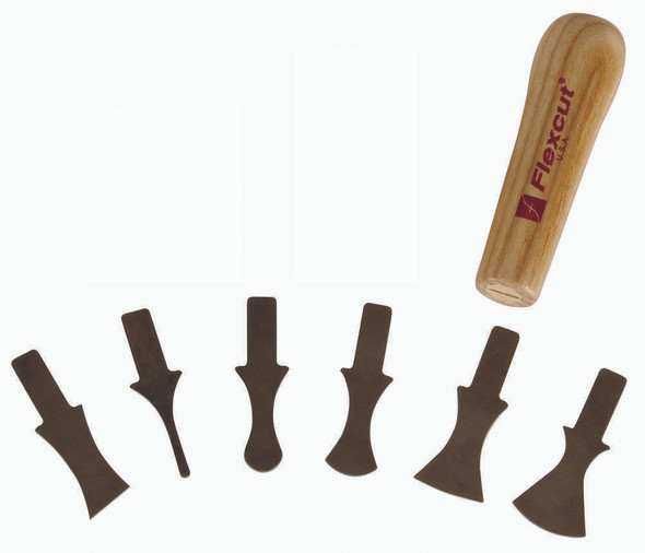 The Flexcut Profile Scrapers with 6 scrapers and the handle.