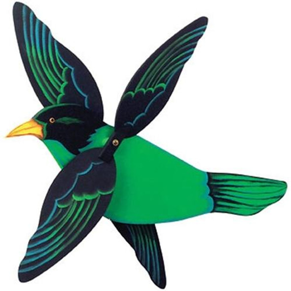This is how your finished whirligig will look when using our Green Honeycreeper Whirligig Plan