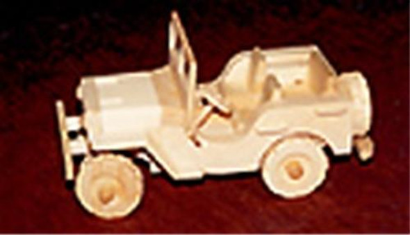 A wooden model completed from the WWII Willy's Jeep Model Toy Plan.