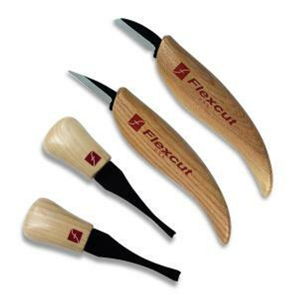 Flexcut Flexcut Beginner Palm and Knife Set two with pal handles and two with 4" handles