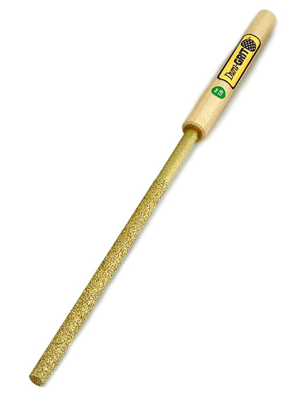A view of the Dura-Grit 1/4" Round File with 120 grit carbide with a wooden handle.