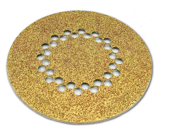 A close view of the gold grit on this DuraDisc Carbide Sanding Disc
