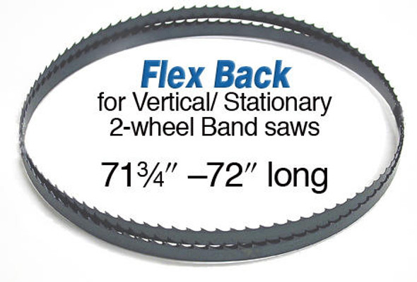 The Olson Flex Back Band Saw Blade 72 1/2" is shown with the Flex Back logo and size of the blade in the center.