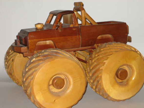 Finished toy  Monster Truck with contrasting wood using the Monster Truck Model Toy Plan. 
