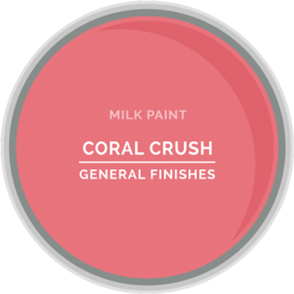 This is a color chip of the General Finishes Coral Crush Water Based Milk Paint.