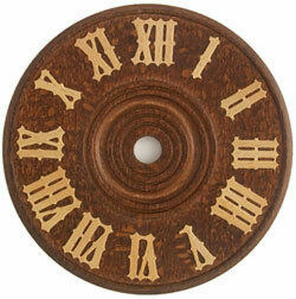 3 7/8" Wooden cuckoo dial with a brown stained background and hand carved ivory numerals.