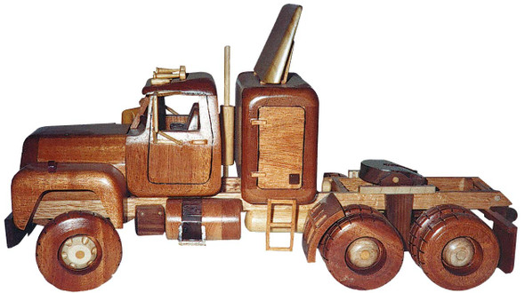 A wooden model completed of the Big Rig Semi Wood Toy Plan.