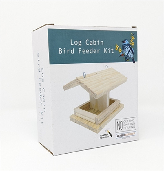 A packaged log cabin bird feeder DIY kit.