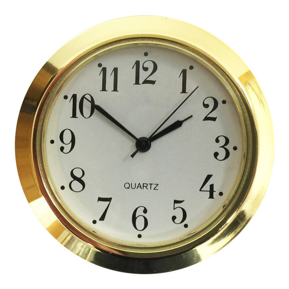 A White Arabic 2" Clock Insert with a gold bezel and black clock lettering.