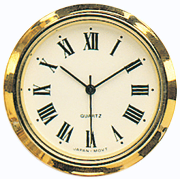 An ivory 1 7/16" mini clock insert with black roman numerals.