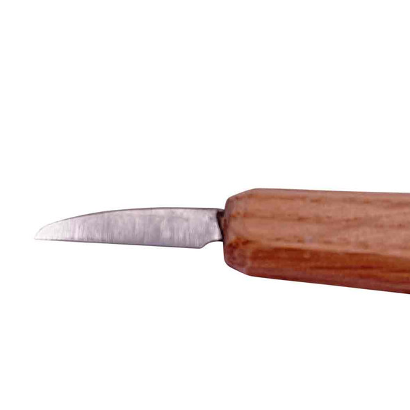 A closeup view of the blade of an KCT 1" mini detail wood carving knife.