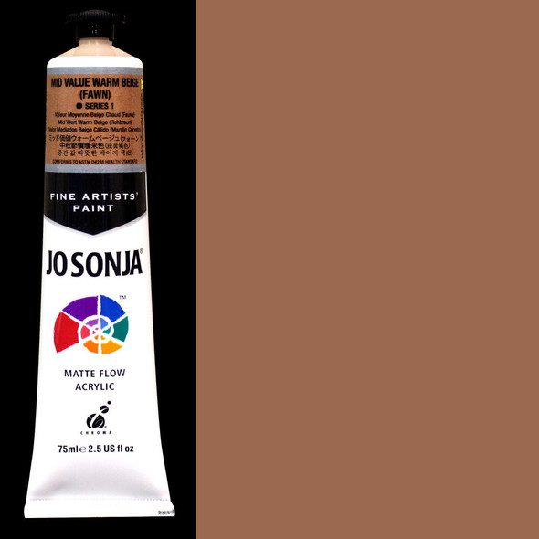 The Jo Sonya Fawn Acrylic Paint is shown with a color sample next to the tube of paint.